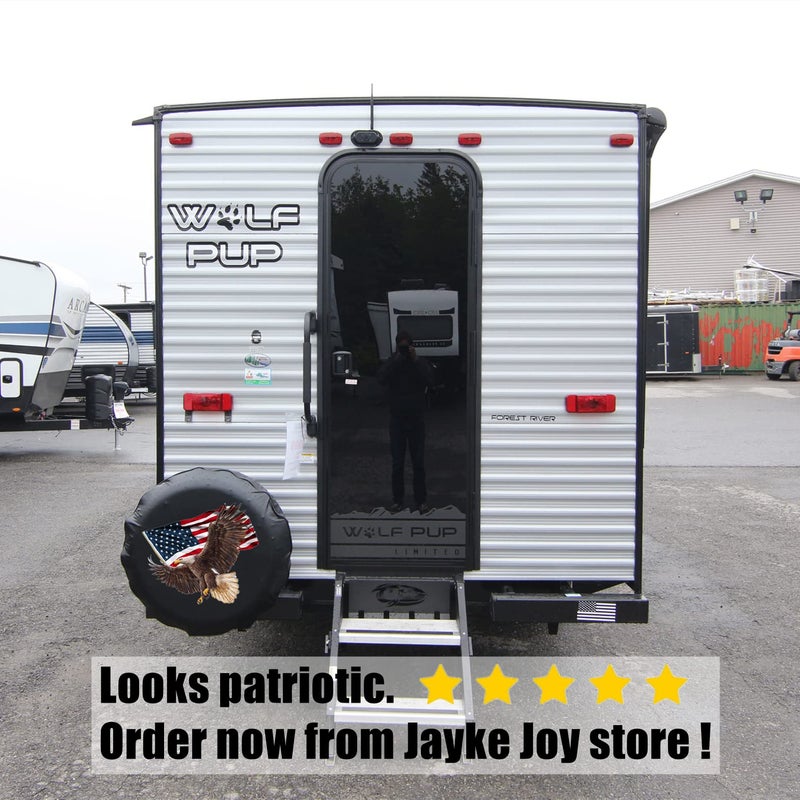 Jayke Joy Spare Tire Cover  Wheel Cover with American Eagle USA Flag PVC Leather Waterproof Dust-Proof Universal Fit for Jeep Trailer RV SUV Camper Vehicle (18 Inch) - Image 5